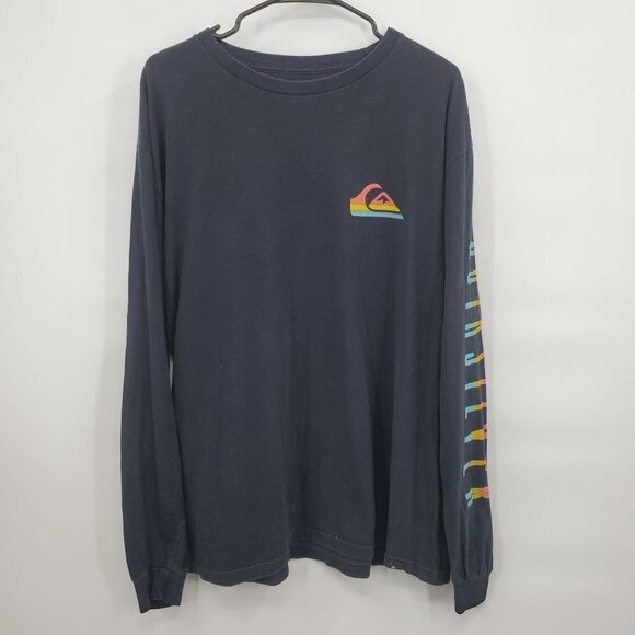 Quiksilver Logo Regular Fit Long Sleeve Top Crewneck Cotton XL Men Black Multi - Picture 1 of 10